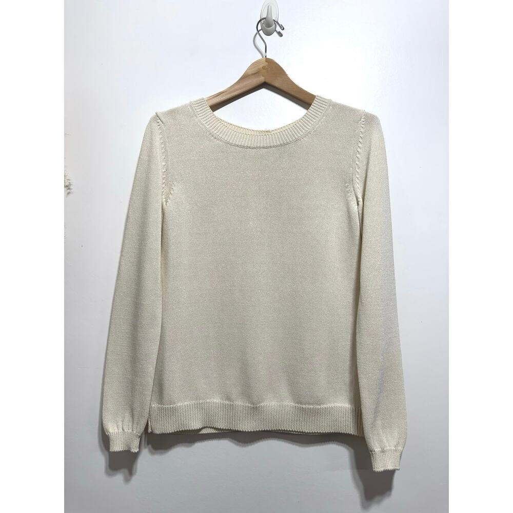 Massimo Dutti Women’s Ivory Knit Cotton Pullover Sweater Back Gold Button Size S